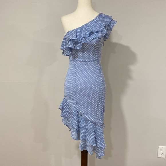 Revolve Song of Style Luca Blue Tiered Ruffle One Sleeve Midi Asymmetrical Dress - Picture 4 of 9